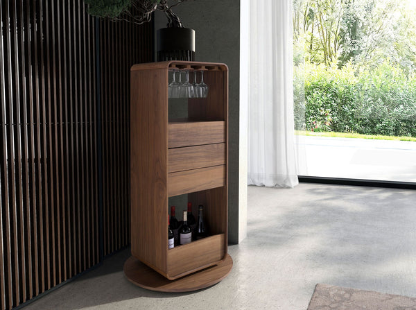 Walnut rotating bar cabinet