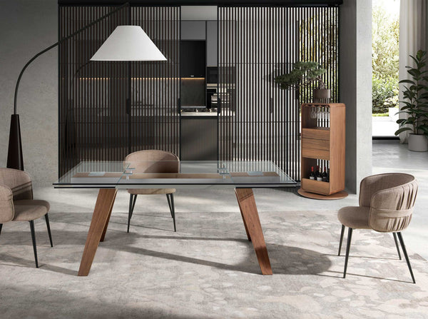 Walnut rotating bar cabinet