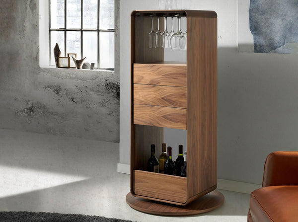 Walnut rotating bar cabinet