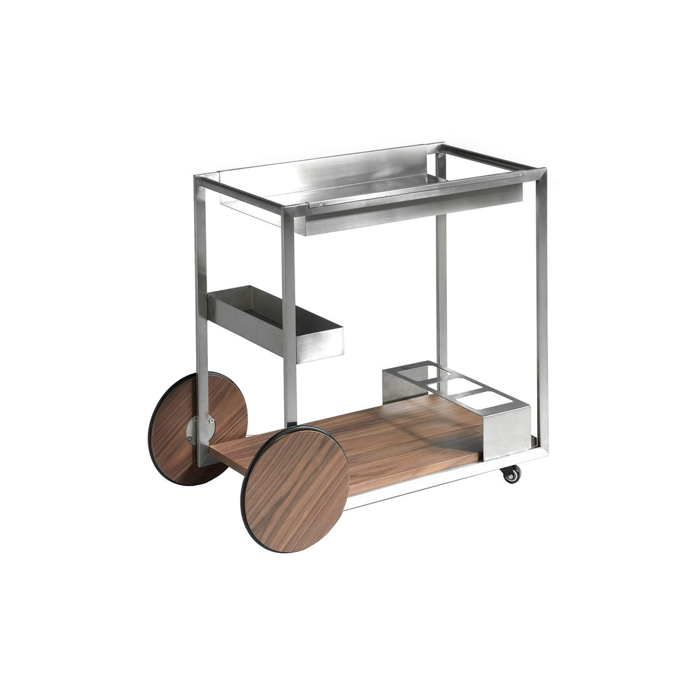 Steel and walnut minibar cart