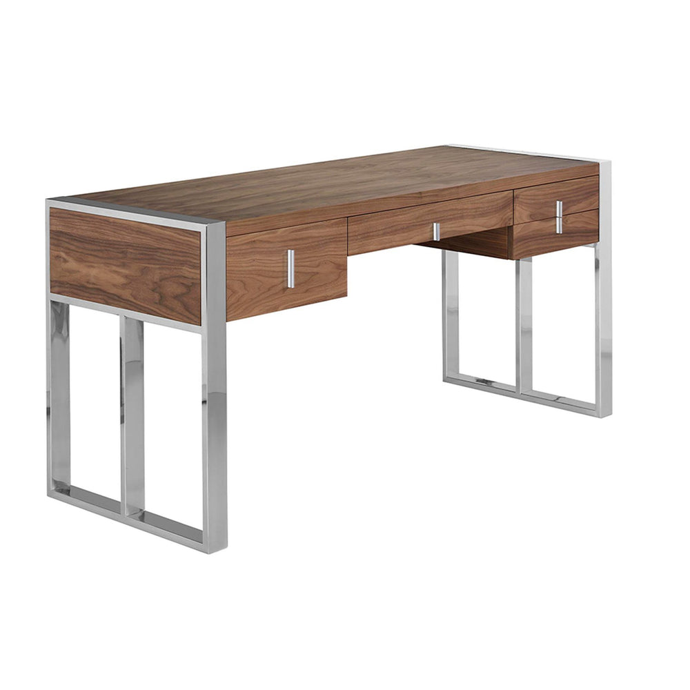 Desk in walnut and chromed steel