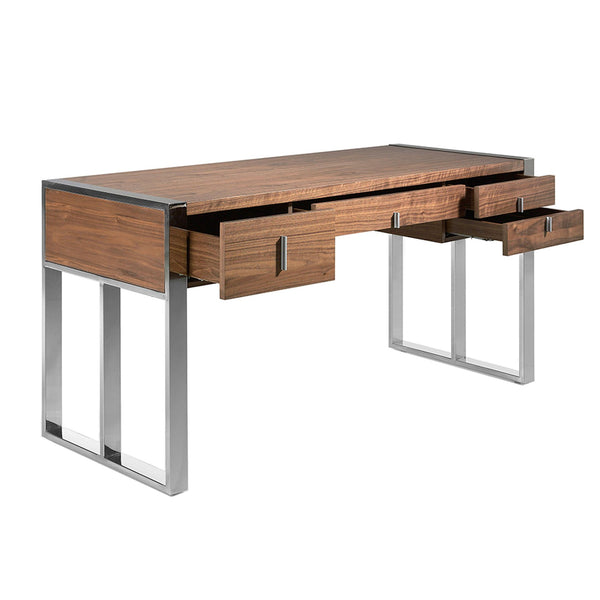 Desk in walnut and chromed steel