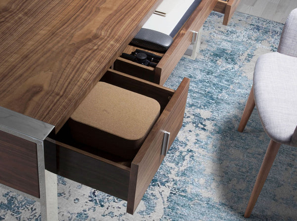 Desk in walnut and chromed steel
