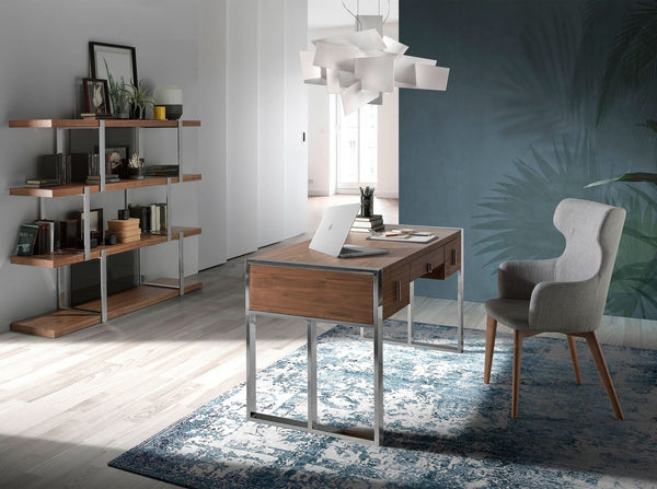 Desk in walnut and chromed steel