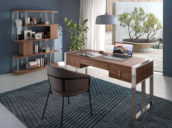 Desk in walnut and chromed steel