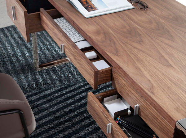 Desk in walnut and chromed steel