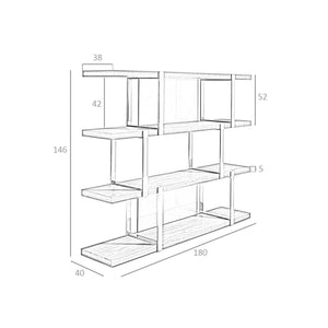 Walnut bookcase with black glass shelves