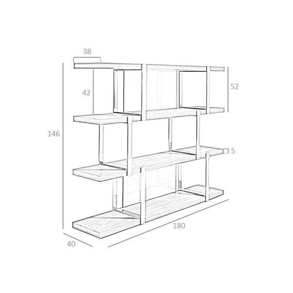 Walnut bookcase with black glass shelves