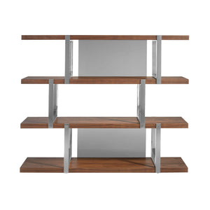Walnut bookcase with black glass shelves
