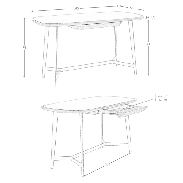 Walnut and black steel desk with black glass top