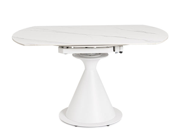 Extendable Round Dining Table 85–130 cm – White Modern Table