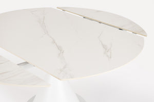 Extendable Round Dining Table 85–130 cm – White Modern Table