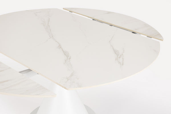 Extendable Round Dining Table 85–130 cm – White Modern Table