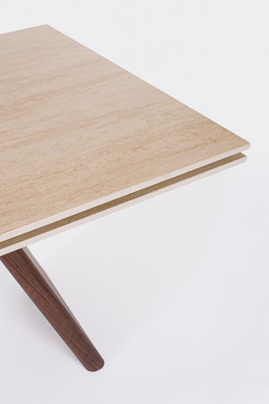 Extendable Dining Table 200–300 cm Walnut Finish with Travertine Effect Top