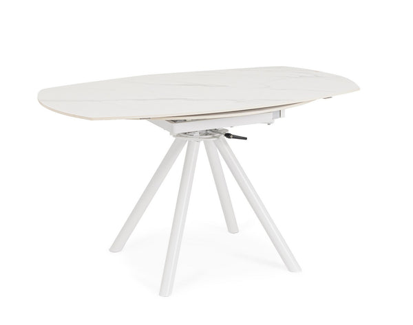 Extendable Round Dining Table 87–135 cm White Finish