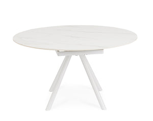 Extendable Round Dining Table 87–135 cm White Finish