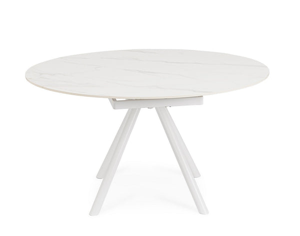 Extendable Round Dining Table 87–135 cm White Finish