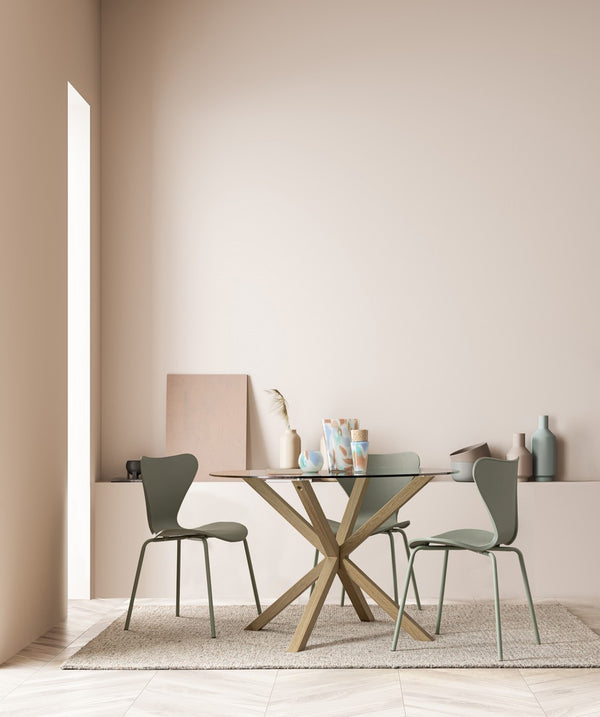 Round Dining Table Ø114 cm Glass Top with Natural Wood Legs