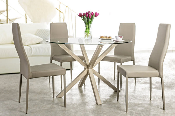 Round Dining Table Ø114 cm Glass Top with Natural Wood Legs