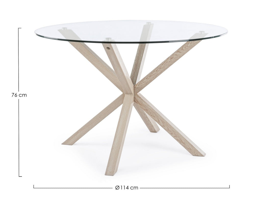 Round Dining Table Ø114 cm Glass Top with Natural Wood Legs