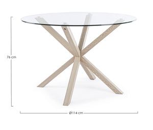 Round Dining Table Ø114 cm Glass Top with Natural Wood Legs
