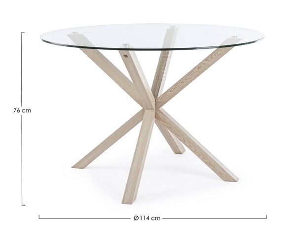 Round Dining Table Ø114 cm Glass Top with Natural Wood Legs