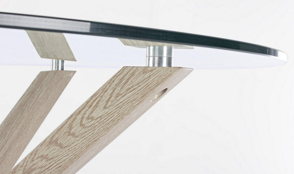 Round Dining Table Ø114 cm Glass Top with Natural Wood Legs