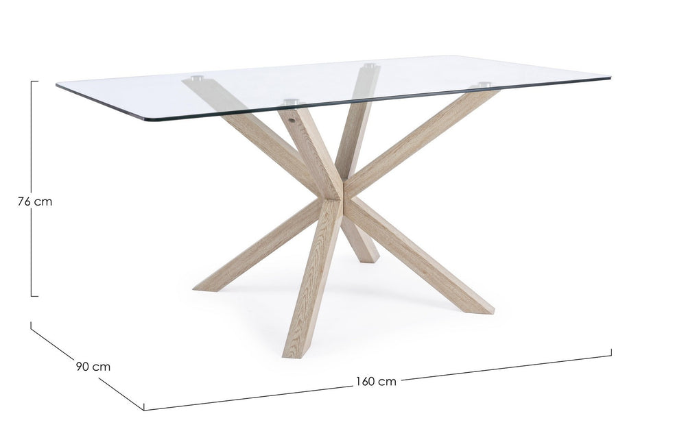 Rectangular Dining Table 160 cm Glass Top with Natural Wood Legs