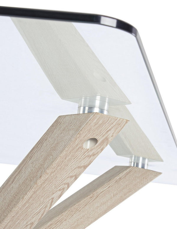 Rectangular Dining Table 160 cm Glass Top with Natural Wood Legs