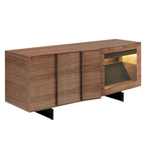 Walnut and black steel sideboard with interior lighting