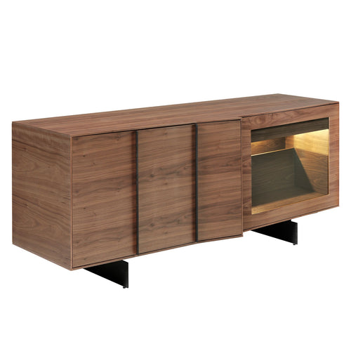 Walnut and black steel sideboard with interior lighting