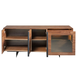 Walnut and black steel sideboard with interior lighting