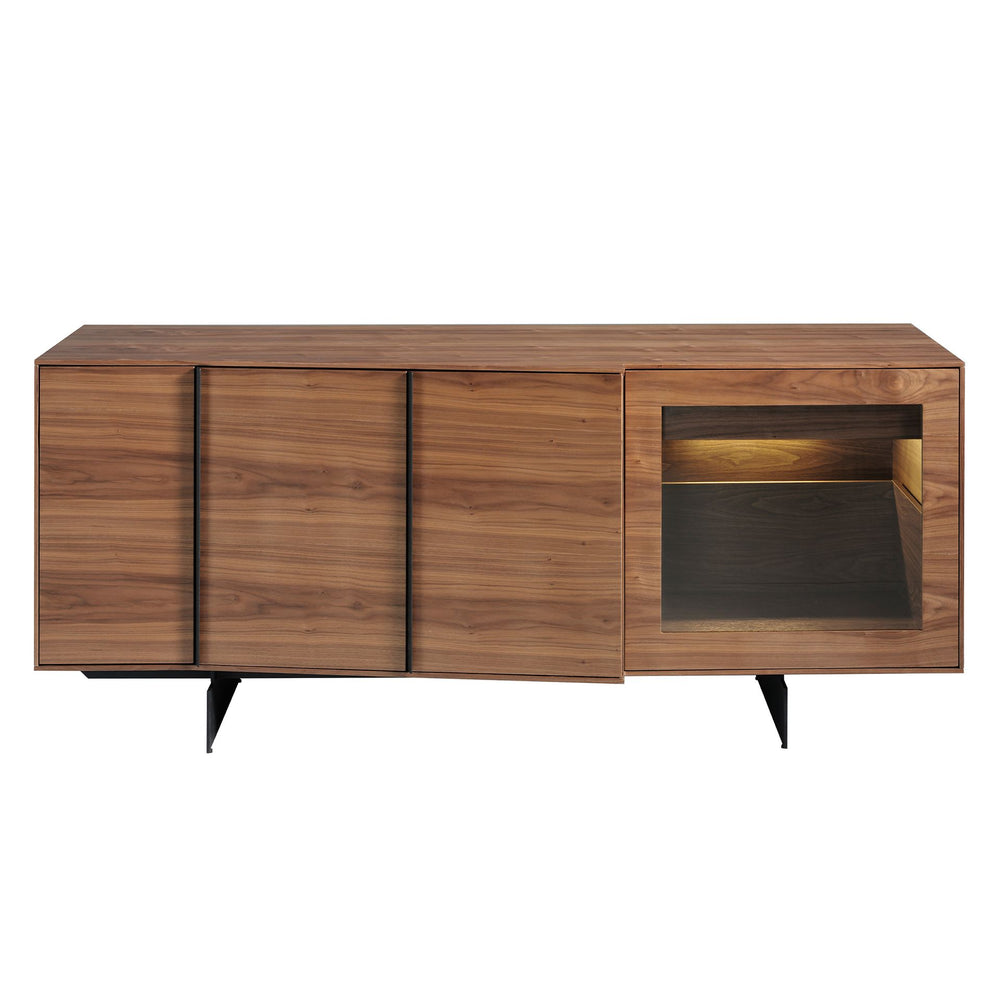 Walnut and black steel sideboard with interior lighting