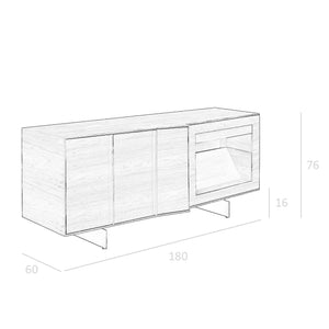 Walnut and black steel sideboard with interior lighting
