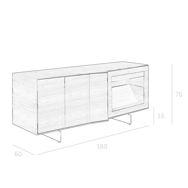 Walnut and black steel sideboard with interior lighting