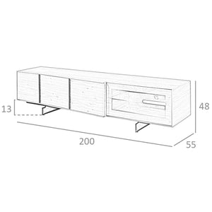 Walnut and black steel television cabinet with interior lighting