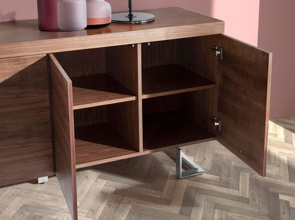 Sideboard in walnut and chromed steel