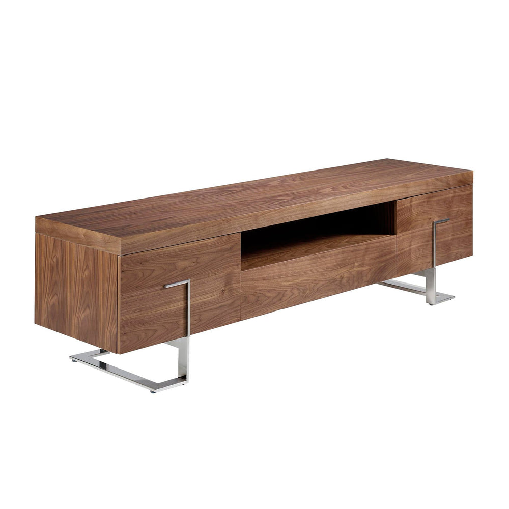 Television stand in walnut and chromed steel