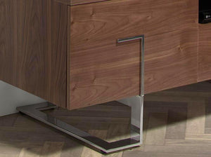Television stand in walnut and chromed steel