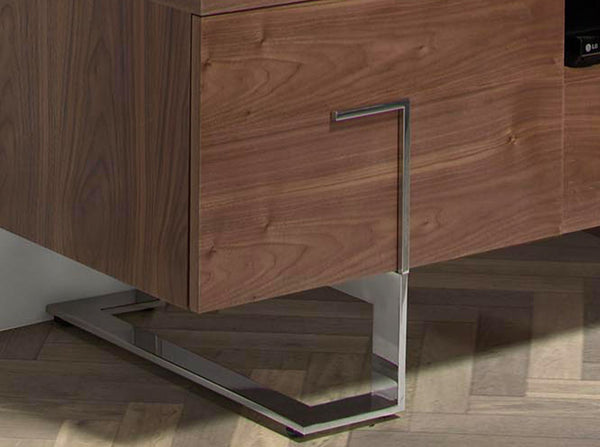 Television stand in walnut and chromed steel