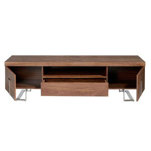 Television stand in walnut and chromed steel