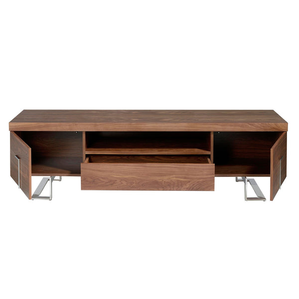 Television stand in walnut and chromed steel