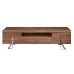 Television stand in walnut and chromed steel