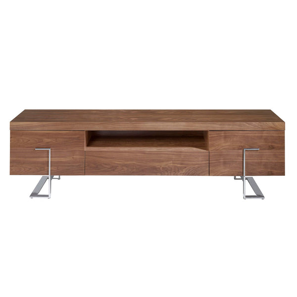 Television stand in walnut and chromed steel