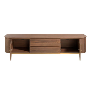 TV stand in walnut and polished gold steel