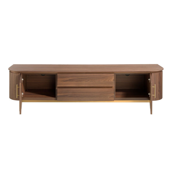 TV stand in walnut and polished gold steel