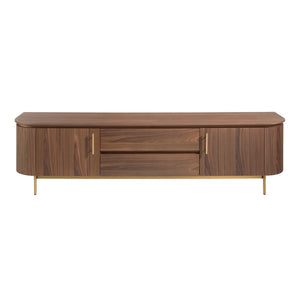 TV stand in walnut and polished gold steel
