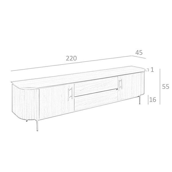 TV stand in walnut and polished gold steel