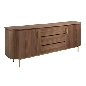Walnut and polished gold steel sideboard