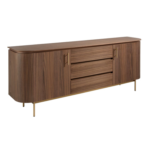 Walnut and polished gold steel sideboard